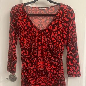 New York & Company Red Swirl Pattern Blouse